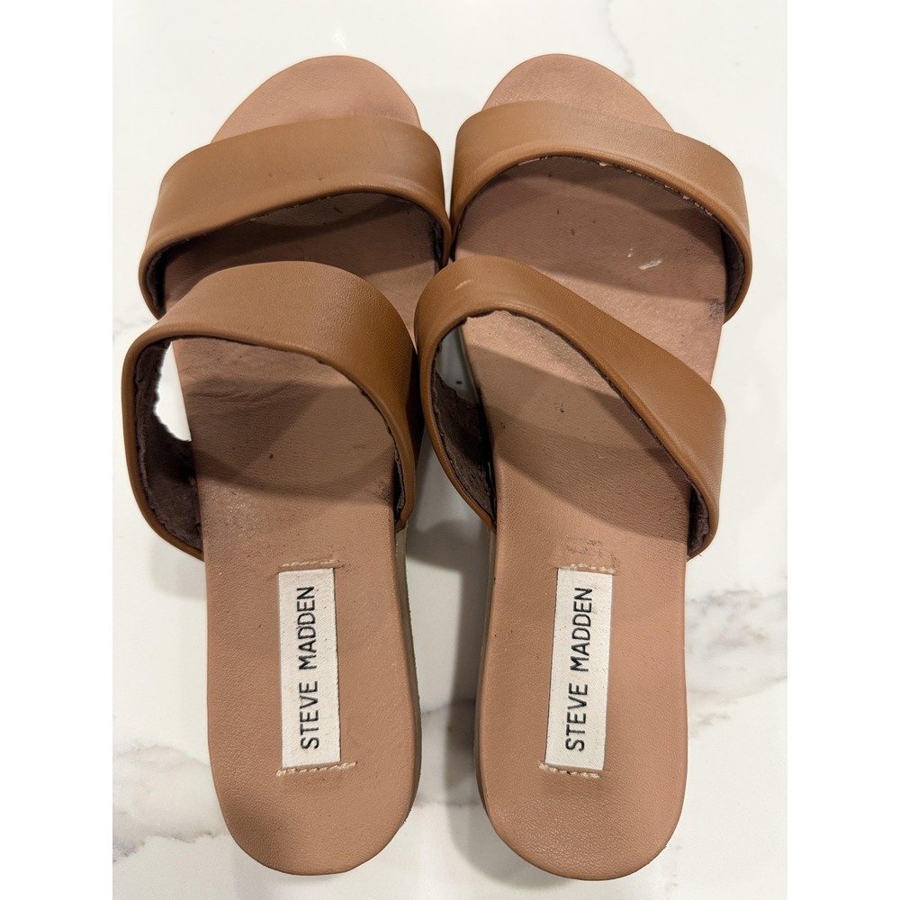 Steve‎ Madden Shoes Womens Size 11 Brown Two Strap Slide Flat Sandals Casual